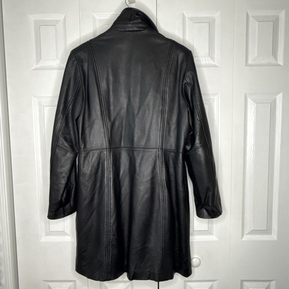 Genuine Leather Limited Women's Black Size Large, Long, Trenchcoat‎ Jacket EUC - Picture 8 of 12